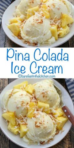 pine colada ice cream on a white plate