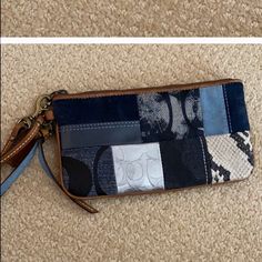 Blue Patchwork Coach Wristlet. Nwot Blue Rectangular Casual Wristlet, Casual Blue Rectangular Wristlet, Blue Adjustable Wristlet For Everyday Use, Adjustable Blue Wristlet For Everyday Use, Adjustable Blue Rectangular Wristlet, Coach Wristlet, Car Stuff, Wristlets, Clutches