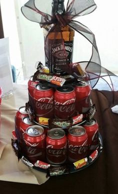 a cake made to look like a stack of cans