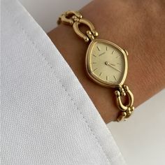 Gold Plated Minor Wear Working Order Originally Purchased At By Gom Small Gold Vintage Watch, Womens Dainty Watch, Art Deco Watch Women, Womens Watches Gold, Gold Bracelet Stack With Watch, Elegant Yellow Gold Watches With Round Dial, Dainty Gold Watch Women, Elegant Jewelry And Watches With Jubilee Bracelet, Elegant Gold Jewelry And Watches For Formal Occasions