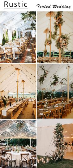 the inside of a tent with tables and chairs set up for an outdoor wedding reception