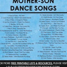 the poster for mother - son dance songs is shown in black and white, with blue background