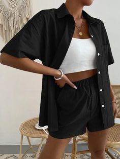 Shirt And Shorts Set, Shirt And Shorts, Dress Bra, Maxi Dress Formal, Poncho Sweater, Loungewear Sets, Sweaters Knitwear, Women Set, Fashion Colours