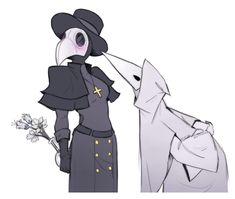 a drawing of a woman standing next to a dog wearing a hat and holding a flower in it's mouth