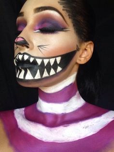 Disney Halloween Makeup, Cat Costume Makeup, Cheshire Cat Makeup, Cheshire Cat Halloween, Alice In Wonderland Makeup, Wonderland Makeup, Cheshire Cat Costume, Cat Halloween Makeup, Creative Halloween Makeup