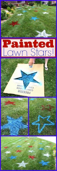 painted lawn stars with blue and red paint on them