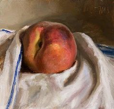 a painting of an apple wrapped in a blanket