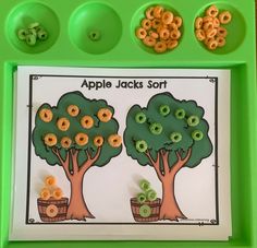 an apple jacks sort is displayed on a green tray