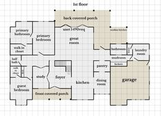 a floor plan for a house with lots of room and furniture on the first floor