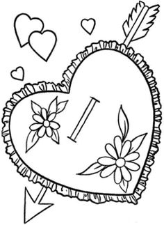 a heart with an arrow and flowers on it, in the shape of a letter i