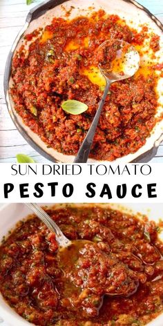 sun dried tomato pesto sauce in a white bowl