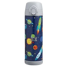 thermos bottle is designed to look like an outer space theme