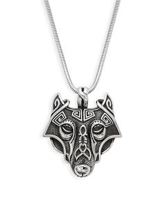 Viking Wolf Pendant Necklace Symbolic Metal Snake Chain Necklace, Symbolic Snake Chain Necklace, Symbolic Metal Jewelry With Box Chain, Adjustable Engraved Snake Chain Jewelry, Symbolic Metal Necklace With Silver Chain, Symbolic Sterling Silver Chain Jewelry, Symbolic Round Pendant Chain Jewelry, Antique Silver Pendant Jewelry With Adjustable Chain, Antique Silver Pendant With Adjustable Chain