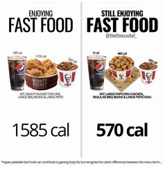 an advertisement for fast food is shown in two separate images, one with the same image as