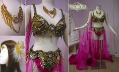 three different views of a mannequin with jewelry on it's chest and head