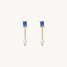 Sapphire & Pearl Shower Earring (single) | Catbird Blue Pearl Drop Earrings In Fine Jewelry Style, Sapphire Earrings Wedding, Sapphire Earrings Gold, Blue Sapphire Earrings, Diamond Signet Ring, Pearl And Diamond Necklace, Gold Medallion, Pearl And Diamond Earrings, Detailed Ring