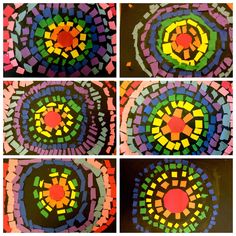 four pictures of different colored circles in the same pattern