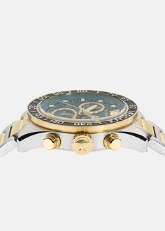 The Greca Dome Chrono watch maintains an innovative design with its dome-shaped glass and statement top ring featuring Versace lettering and a Greca motif. The dial has a Versace Allover logo pattern, a three-dimensional Medusa at 12 o'clock and Greca on the inner ring. The case is complete with a chrono movement and bold indexes. All Versace watches are guaranteed by the 'Swiss Made' marking. Chrono Watches, Versace Logo, Versace Watch, Appointment Book, Top Rings, Logo Pattern, Versace Men, Swiss Made, Watch Sale