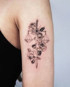 Tattoos For Lawyers, Libra Tattoo With Flowers, Tattoo Lawyer, Libra Aesthetic Tattoo, Lawyer Tattoo Ideas, Libra Flower Tattoo, Libra Tattoo Ideas For Women, Lawyer Tattoo, Tattoo Balance