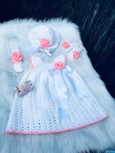 crochet newborn baby girl coming home outfit 0-12 month baby girl christening | eBay Cute Fitted Baptism Dress, Fitted Cute Baptism Dress, Cute Cotton Fitted Baptism Dress, Cute Fitted Cotton Baptism Dress, Cute Handmade Dress For Baptism, Cute Cotton Baptism Dress, Pink Fitted Sets For Baptism, Fitted Pink Baptism Set, Pink Fitted Baptism Set