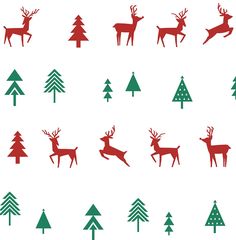 christmas trees and deer silhouettes on a white background