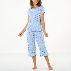 Lacey Chabert 2-piece Ruffle Sleep Set  Cute, classic ruffle detailing and a soft, cotton-blend knit make this sleep set such a fun and comfy choice for drifting off in bed and lounging around the house. Sleepwear Women Pajamas, Lacey Chabert, Pants Details, Sleep Set, Draped Fabric, Sleepwear Women, Pajamas Women, Knit Jersey, 2 Piece