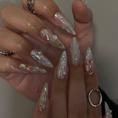 Goddess Nails, Nail Ideas Summer, Gel X Nails, Fantasy Nails, Grunge Nails, Shiny Nails, Classy Acrylic Nails, Summer Acrylic Nails, Nail Jewelry