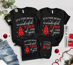 "It's the Most Wonderful Time Of The Year Shirt, Matching Xmas Tees, Santa T-Shirt, Family Shirts, Classic Christmas Shirts For Family Gather Welcome to LunaTeeApparel ☺️ Our shirts are clean, high quality and soft. It is prepared quickly by our boutique Ironing and shipped. Enjoy your shopping It is a pleasure for us to help you with your questions and you can reach us at any time. Please, don't forget to check our size cards. HOW TO ORDER SHIRT 👕 Please, choose your favorite t-shirt color and Black Cotton Shirt For Holiday, Black Cotton Holiday Top, Xmas Tees, Pop Up Window, Text Shirt, First Pregnancy, Time Of The Year, Family Gathering, Classic Christmas