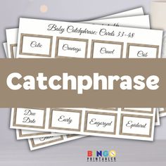 a bunch of cards with the words catchphrase on them