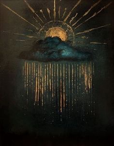 an image of a painting with rain coming out of it and the sun shining down