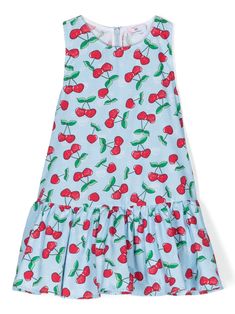 blue/multicolour cotton soft jersey signature cherry print signature Eyelike print star print scoop neck sleeveless concealed rear zip fastening flared ruffle hem unlined Sleeveless Summer Dress With Cherry Print, Playful Blue Sleeveless Summer Dress, Cute Sleeveless Cherry Print Dress, Cotton Sleeveless Sundress With Ruffle Hem, Casual Cherry Print Dress For Spring, Sleeveless Cotton Dress With Ruffle Hem, Casual Sleeveless Fruit Print Dresses, Blue Cotton Dress With Ruffle Hem, Summer Cotton Sleeveless Dress With Ruffle Hem