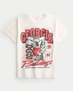 Men's Relaxed University of Georgia Bulldogs Graphic Tee | Men's Tops | HollisterCo.com Bulldog Print, University Of Georgia, Men's Tops, Georgia Bulldogs, Mens Graphic Tee, Cotton Tee, Bulldog, Graphic Tee, Georgia