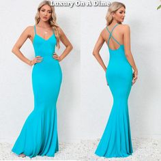 Elegant Spaghetti Open Cross Back Maxi Mermaid Fishtail Formal Long Party Dress Wearing This Flowing Playful Maxi Dress Will Effortlessly Make You Feel Like The Only Woman In The Room. Slinky, Slim Fit Shapes This Jaw-Dropping Dress Offering A Hourglass Silhouette That Is Form Fitted To Accentuate The Waistline, Leading To A Flowing To A Long Maxi Length. Cascading Down To Wide Mermaid Fishtail Hem That Adds A Sophisticated Classy Addition. With Crisscrossing Adjustable Spaghetti Straps And A A Elegant Blue Backless Mermaid Dress, Blue Floor-length Mermaid Dress For Night Out, Fitted Mermaid Dress With Spaghetti Straps, Blue Mermaid Maxi Dress For Party, Summer Party Backless Mermaid Dress, Prom Season Mermaid Dress With Spaghetti Straps, Evening Mermaid Dress With Spaghetti Straps, Stretch Mermaid Fishtail Dress For Prom Season, Stretch Fishtail Mermaid Dress For Prom Season