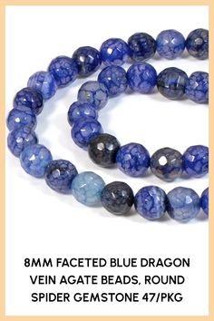 These gorgeous faceted blue dragon vein agate beads are perfect for all types of jewelry-making. Find more gemstone beads at Hackberry Creek. Dragon Vein Agate, Blue Dragon, Agate Beads, How To Make Beads, Stone Beads, Gemstone Beads, Agate, Beaded Bracelets, Jewelry Making