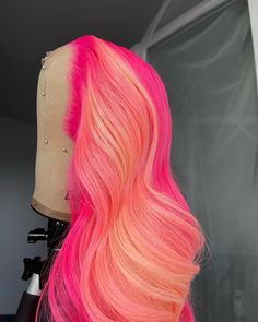 Lace Front Wig Virgin Human Hair Pink Highlight 150%Density 20" Color Combos Hair, Girl Heaven, Ombre Lace Front, Cute Hair Colors, Creative Hair Color, Dyed Hair Inspiration, Lace Hair