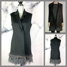 Neiman Marcus Cashmere Collection Black Vest With Real Feather Dyed Ostrich Trim Size: Small Approximate Measurement While Laying Flat:- - Shoulder : 16" - Armpit To Armpit: 18.5" - Waist : 17.5" - Length With Feather Trim : 34 " Condition : Excellent Used Condition ( No Flaws) Material : 100% Cashmere, Feather Trim : Real Feather Dyed Ostrich Feather - Neiman Marcus Luxury Double- Faced Woven Cashmere Vest With Dyed Fur Ostrich Trim - Single Concealed Snap At Front - Removable Fur - Sleeveless - Open Front Ostrich Feather Trim, Marcus Black, Feather Trim, Ostrich Feather, Black Vest, Ostrich Feathers, Trim Color, Neiman Marcus, Cashmere