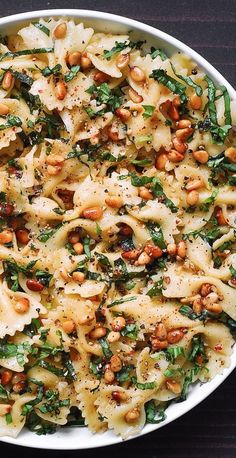 Parmesan Bow-Tie Pasta with Pine Nuts, Fresh Basil, and Lemon Garlic Butter Sauce on a plate. Pine Nuts Pasta, Lemon Garlic Butter Sauce, Lemon Garlic Pasta, Basil Pasta, Garlic Butter Sauce, Pasta Dinners, Bowtie Pasta, Pasta Dinner Recipes, Butter Sauce