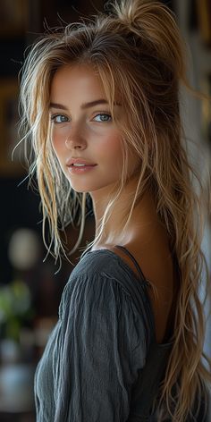 a beautiful young woman with long blonde hair