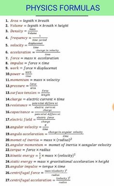 a computer screen with the words physics formulas written on it, and an image of a