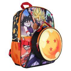 "Dragon Ball Z" follows the adventures of Goku, who, along with the Z Warriors, defends the Earth against evil. Join Goku with this character backpack! The Dragon Ball Z backpack features several characters from the series, such as Goku, Vegeta, Piccolo, Trunks, Krillin, and more! The lunchbox is designed to look like one of the Dragon Balls from the anime and manga. The backpack has two main pockets along with two mesh water bottle pockets on either side. It also comes with a pencil pouch, a dr Themed School Backpack With Character Print, Themed Backpack With Character Print For Back To School, Multicolor School Bag With Character Print, Character Style Backpack For Disney Fan Events, Themed Character Print School Bags, Themed School Bags With Character Print, Character Print Backpack, Multicolor Character Print Bags For Back To School, Character Print Standard Backpack