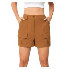 Asklazy Effortlessly combine fashion and function with these premium utility shorts, suitable for all-day wear." Size: L.  Color: Brown.  Gender: female.  Age Group: adult. Summer Casual Shorts, Cargo Shorts Women, Overalls Shorts, Utility Shorts, Casual Summer Shorts, Shorts Summer, Comfy Shorts, Ruffle Shorts, Lounge Shorts