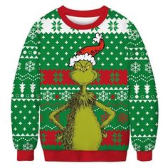 PRICES MAY VARY. 🎅🔔🎄【BEST CHRISTMAS SWEATSHIRT】- Originating from the classic character design of the popular cartoon, Christmas sweatshirt will definitely put you in the spotlight at the Christmas party. Crew neck, long sleeve, plus one of the most Christmassy character designs, make it undoubtedly the most fun Christmas sweatshirt. Let's Steal Christmas Together!!! 🎅🔔🎄【QUALITY MATERIAL】- Made of high-quality polyester and cotton, good fabrics, fine workmanship, comfortable and soft to th O Grinch, Ugly Christmas Sweater Couples, Terno Slim, Novelty Sweater, Lover Clothes, Halloween Party Themes, Funny Prints, Grinch Christmas, The Grinch