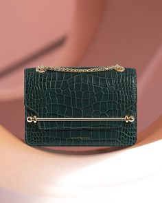 Strathberry - East/West Mini - Crossbody Leather Mini Handbag - Green | Strathberry Mini Handbag, Luxury Designer Handbags, Natural Cream, Black Leather Crossbody Bag, Bottle Green, Mini Handbags, Tote Bag Leather, Mini Crossbody Bag, Purses Designer