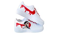 " Real hasta la muerte, baby". Get your own custom hand painted Anuel AA Air Force 1's. These have a had painted portrait of the artist on one outer part of the shoe. On the other outer part of the shoe it has his famous quote "Real Hasta La Muerte". The inside of the shoes have the Nike swooshes painted red with drips. The paint used is designed to adhere to the material of the shoe therefore will not come off. Care instructions are sent with every order. SHOE SIZES: B: Boys G: Girls M: Mens W: Nike Shoes Air Force, Custom Air Force 1, Girl M, Leather Paint, Custom Hand Painted, Nike Air Force Sneaker, Famous Quotes, Air Force 1, Nike Air Force