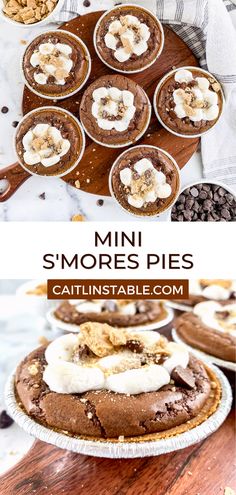 mini s'mores pies with chocolate and marshmallows on top