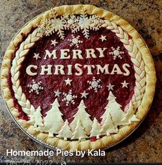 a merry christmas pie on a granite counter top