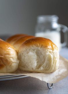 soft and fluffy milk buns on a plate