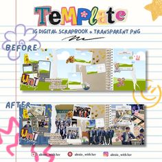 an image of a scrapbook with the words template before and after