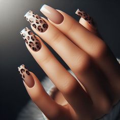 Brown Nails With Leopard Print, Red Leopard Nail Designs, Leopard Nail Art Designs, Leopard Nail Art, Aqua Nails, Leopard Print Nails, Leopard Nails, Girly Acrylic Nails, Animal Print Nails