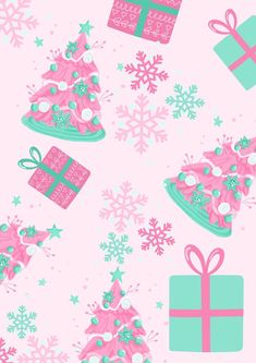 a pink and green christmas pattern with presents